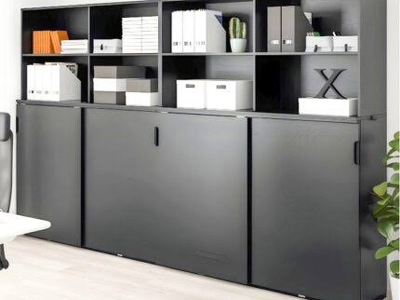 Combination open-shelf and sliding-door storage cabinet